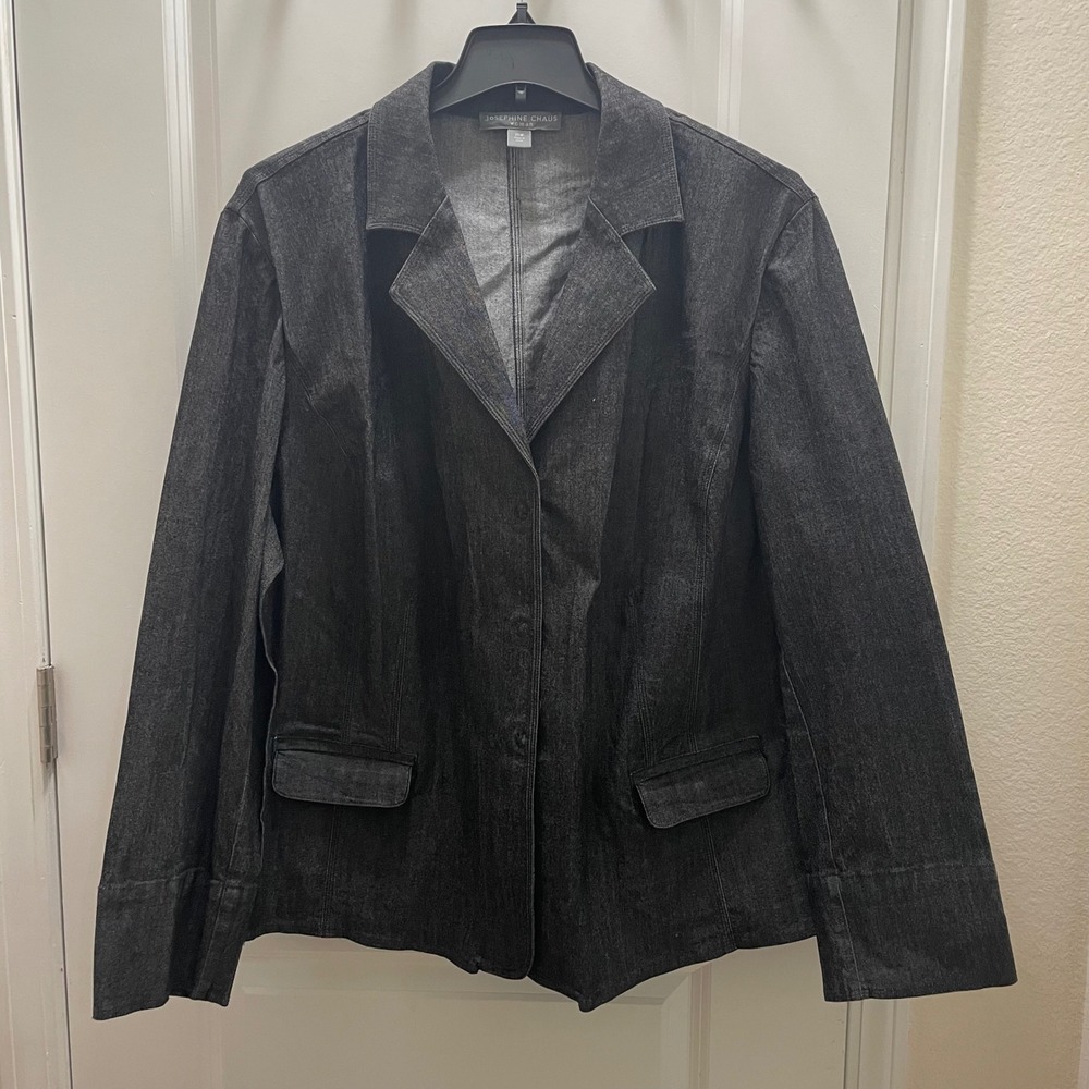 Josephine Chaus Woman Denim Blazer Jacket Charcoal Gray Size 24W Snap Front